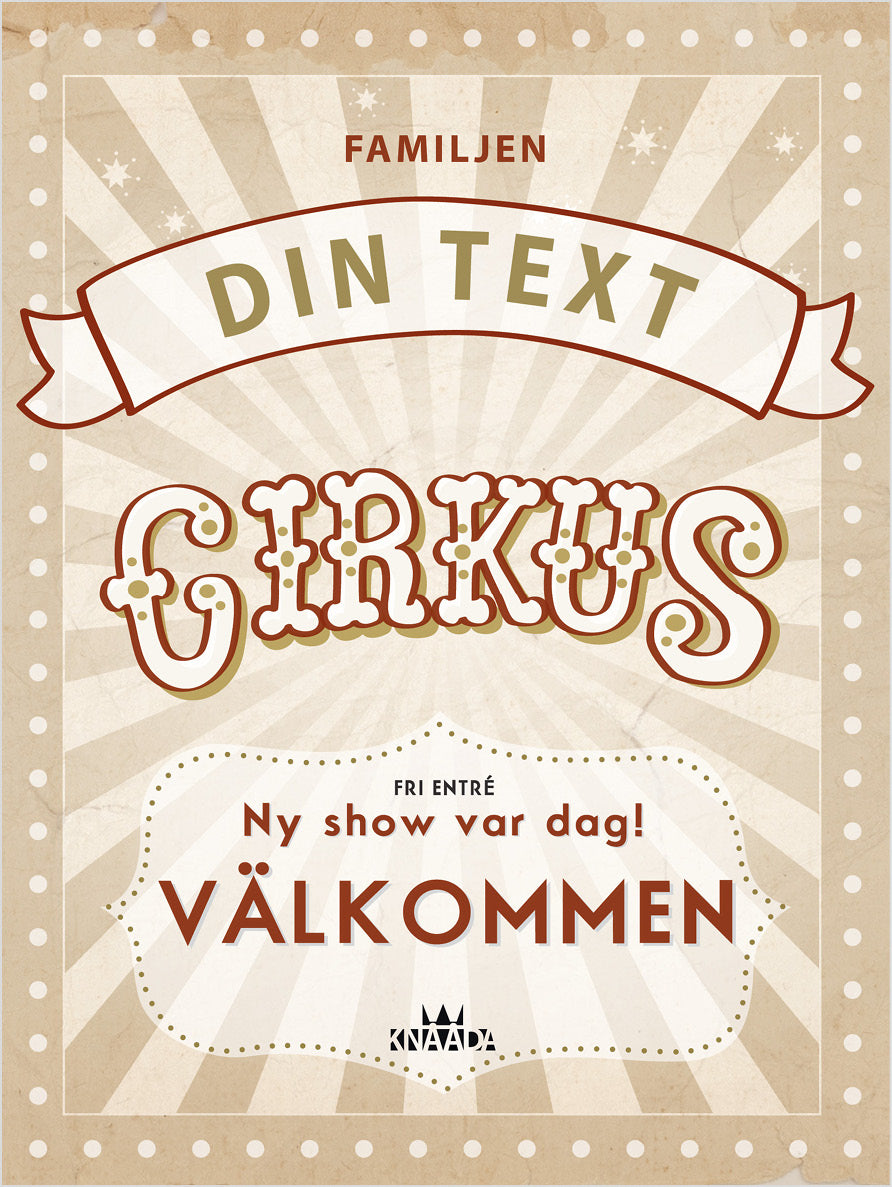 Familjen Cirkus affisch med egen text. Du väljer namn.