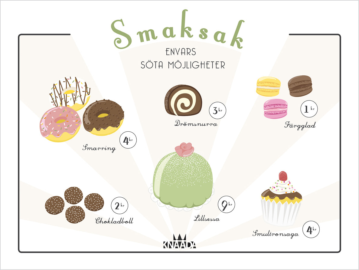 Poster för lekaffär eller barnrum, motiv med kakor i pastell