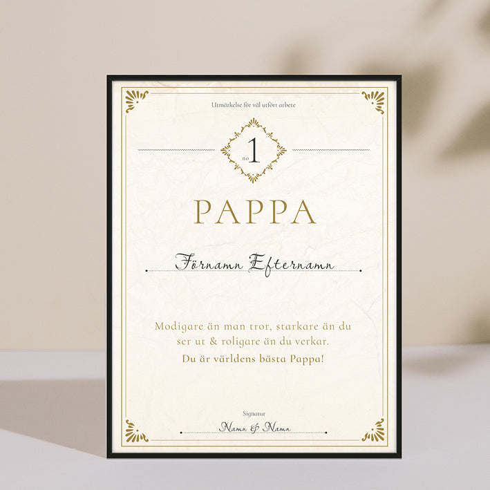 Rolig present till pappa – Ett personligt diplom med både humor och värme. Poster att rama in och hänga upp som tavla.