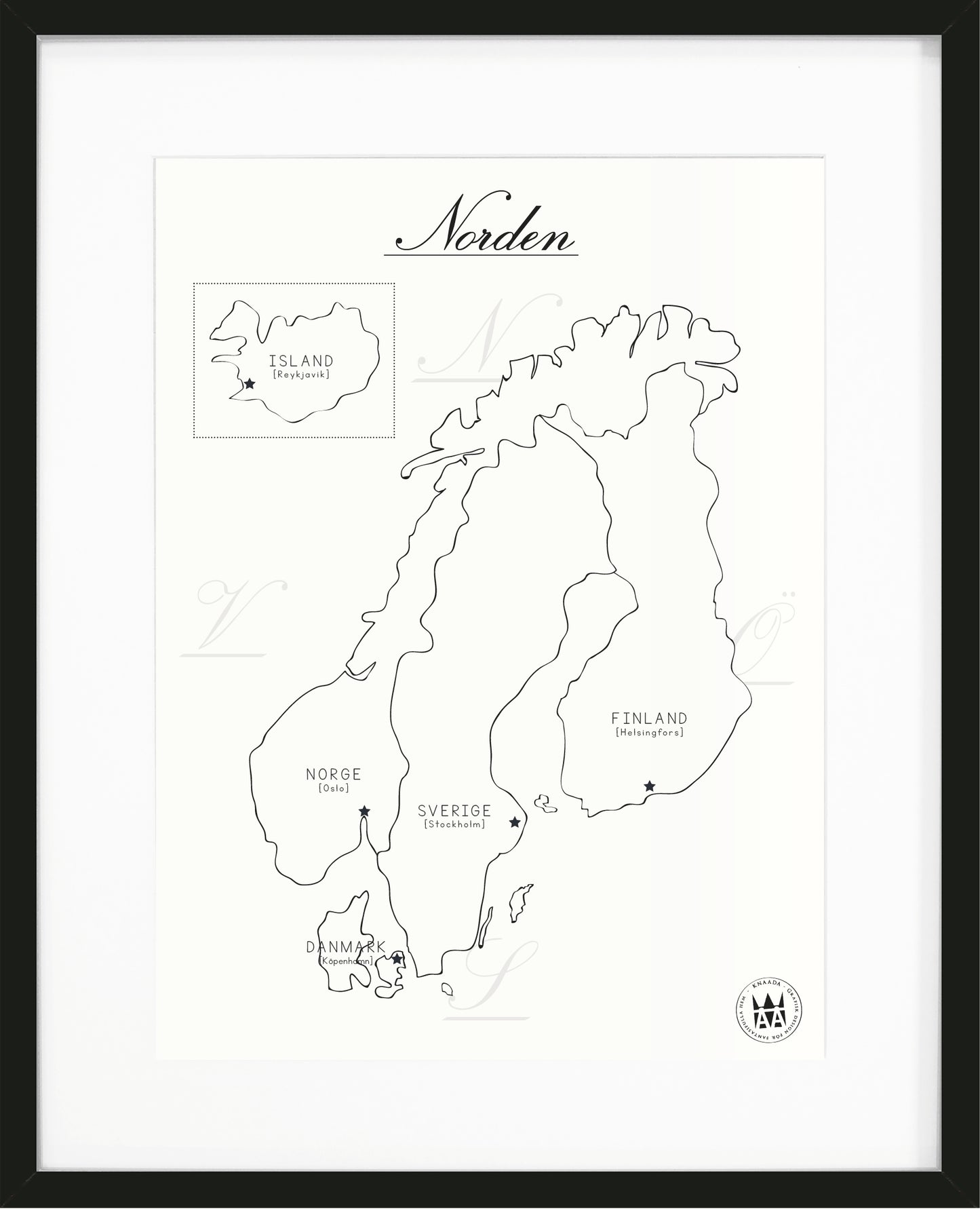 Tavla med karta av Norden
