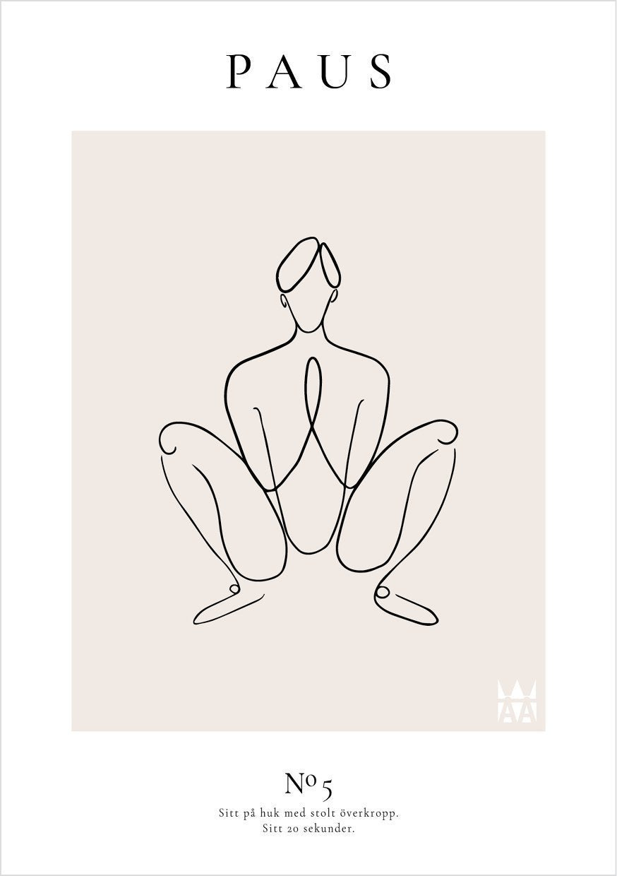 sitt på huk, stretch och balans, illustration poster