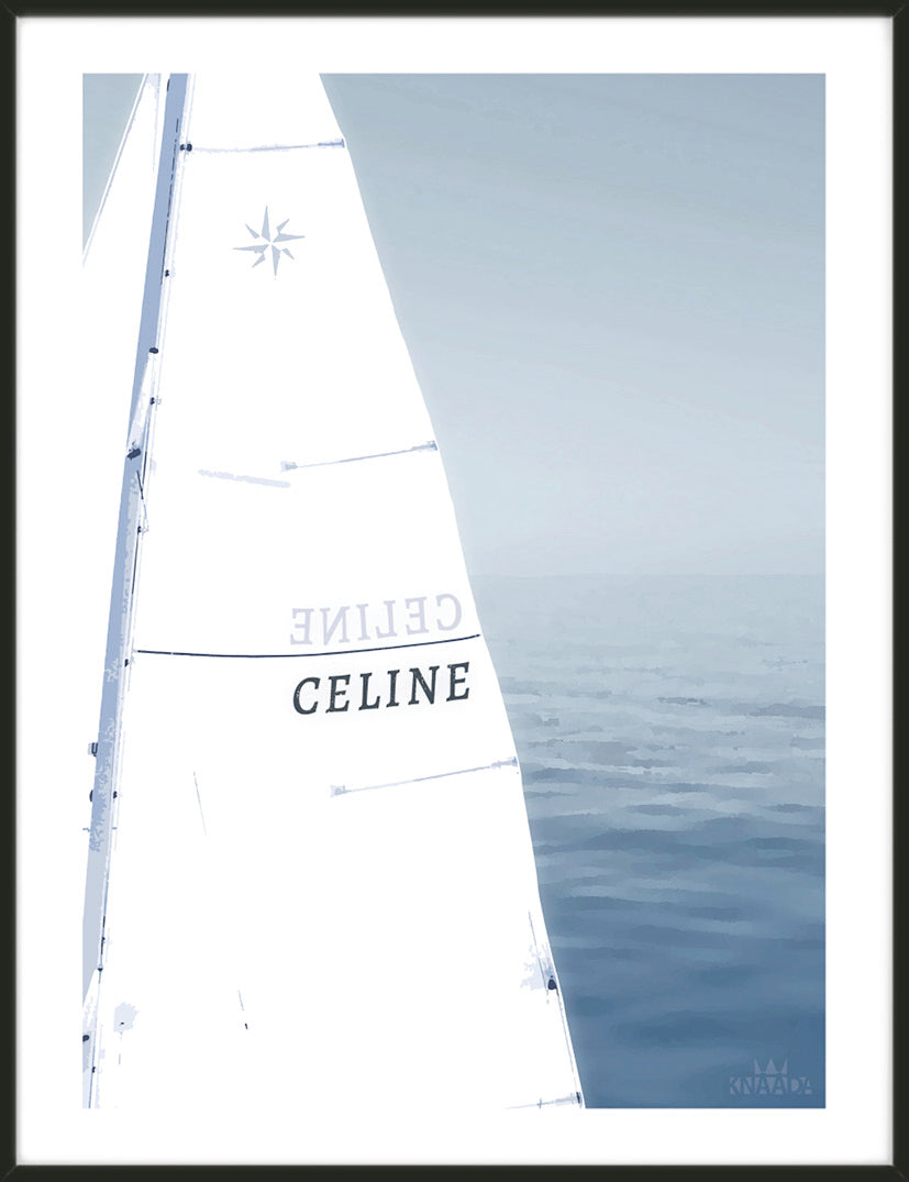 Poster med havsmotiv och segel med egen text.